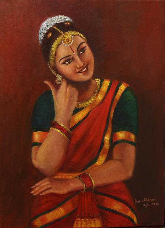 Bharathanatyam Dancer Art Print featuring the painting Yasodha mother of Krishna by Asha Sudhaker Shenoy