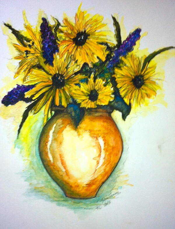 Flowers Art Print featuring the painting Yellow daisies by Rae Chichilnitsky