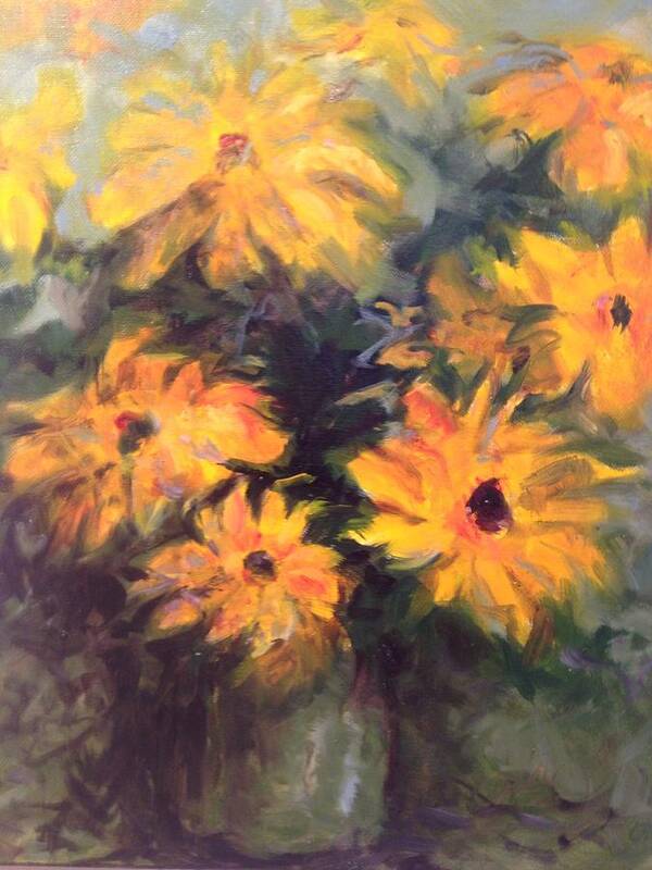 Sunflower Art Print featuring the painting Yellow Flowers by Karen Carmean