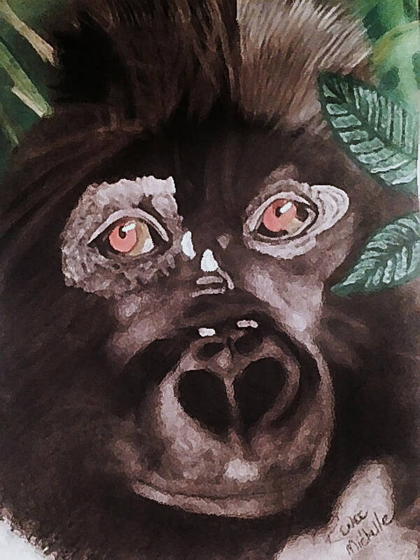 Gorilla Art Print featuring the pastel Young Gorilla by Renee Michelle Wenker