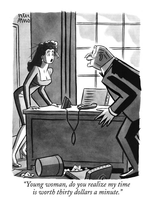 
(old Executive To Secretary As He Chases Her Around Desk.) Money Art Print featuring the drawing Young Woman by Peter Arno