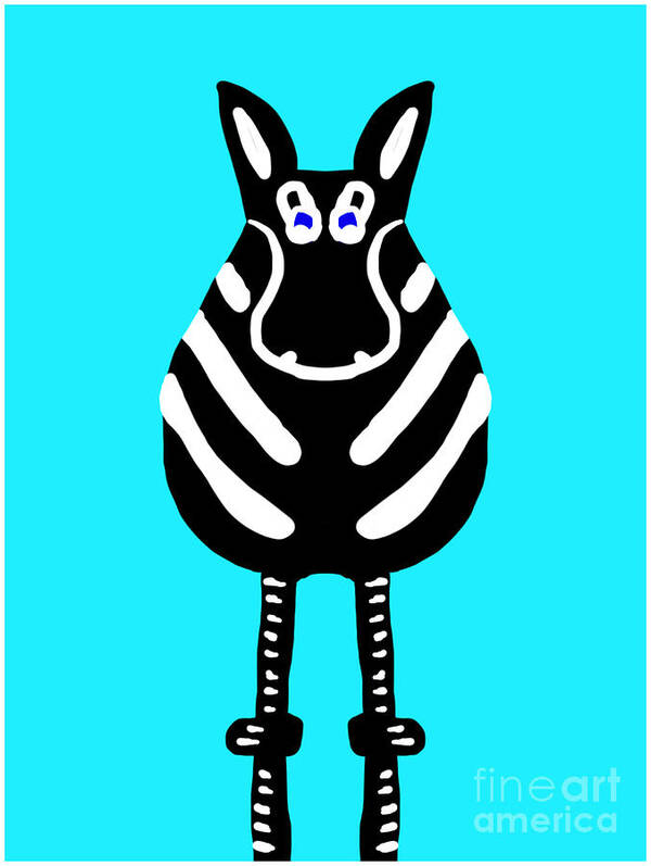 Zebra Art Print featuring the painting Stunning Striped Front View Zebra on Turquoise Background by Barefoot Bodeez Art