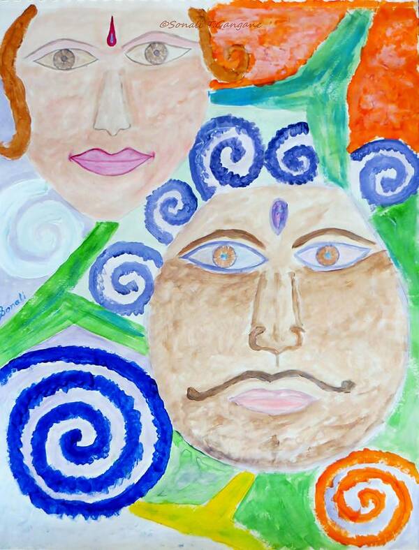 Expresion Art Print featuring the painting Faces by Sonali Gangane