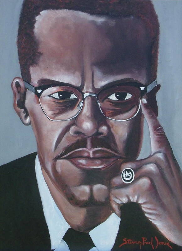 Portrait Of Malcolm X Art Print featuring the painting Malcolm X #1 by Steven Jones