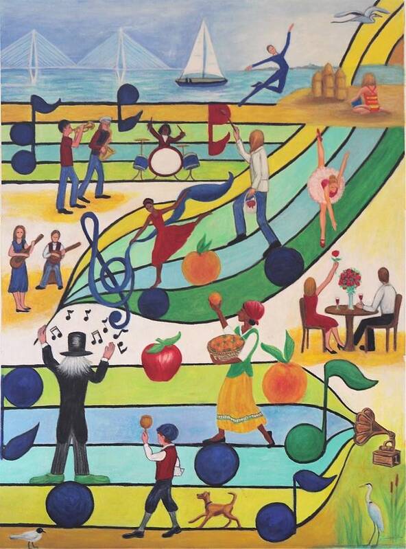 Poster Art Print featuring the painting Music Builds Bridges #3 by Jeanne Juhos
