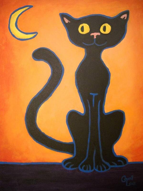 Black Art Print featuring the painting Black Cat by Cami Lee