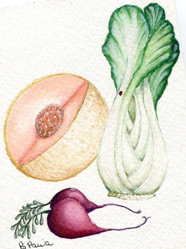 Fruit Art Print featuring the painting Bok Choi Spring by Paula Greenlee