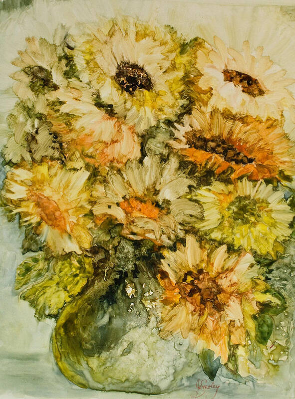 Sunflowers Art Print featuring the painting Bouquet of Sunflowers by Jo Smoley