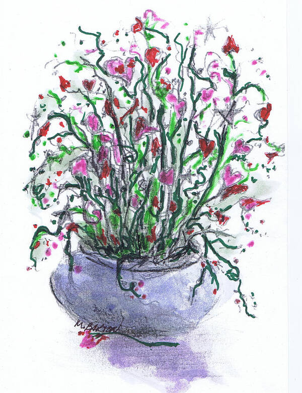 Flowers Art Print featuring the drawing Bowl of Hearts by Marilyn Barton