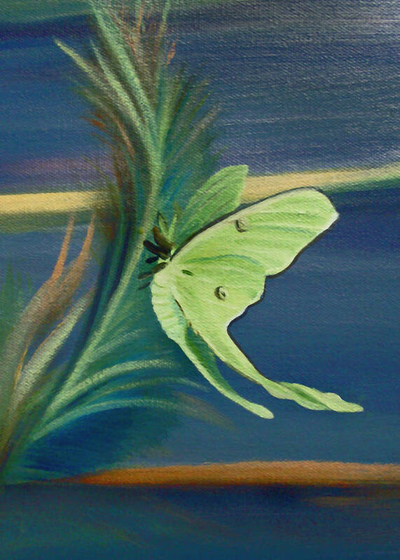 Moth Art Print featuring the painting Card of Luna Moth by Nancy Griswold