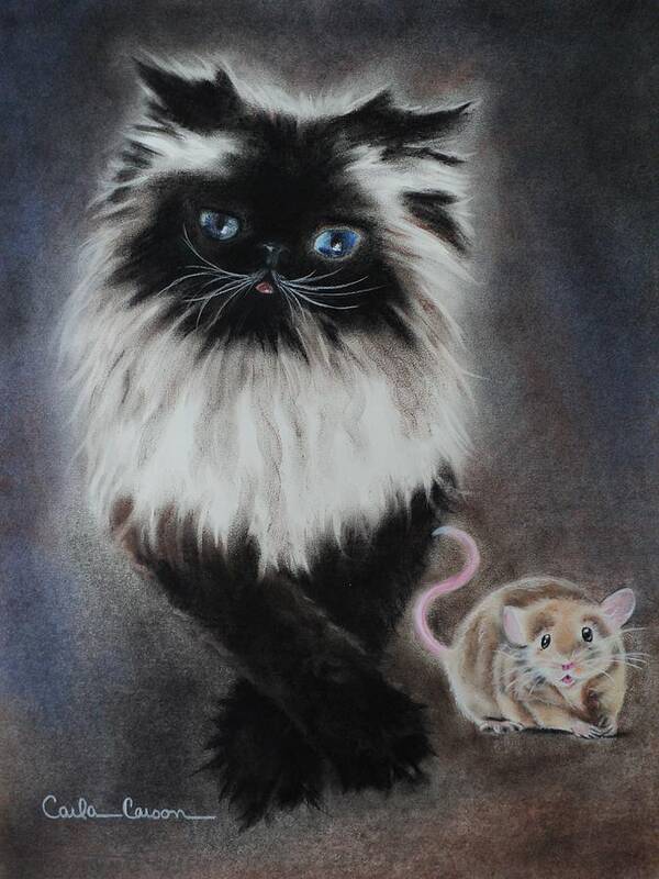 Cat Art Print featuring the drawing Cat n Mouse Say CHEEEEEEESE by Carla Carson