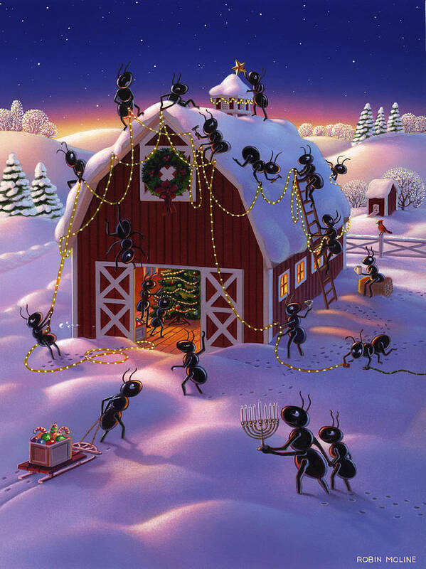  Ants Art Print featuring the painting Christmas Decorator Ants by Robin Moline