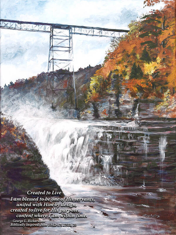 Letchworth State Park Art Print featuring the painting Created to Live with poem by George Richardson