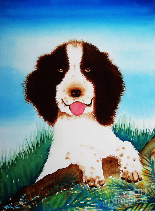 Animals Art Print featuring the painting English Springer Spaniel by Frances Ku