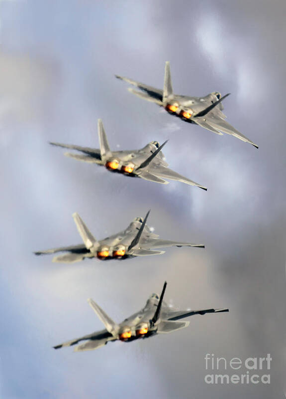 F-22 Art Print featuring the photograph F22 Raptor Times Four by Ang El