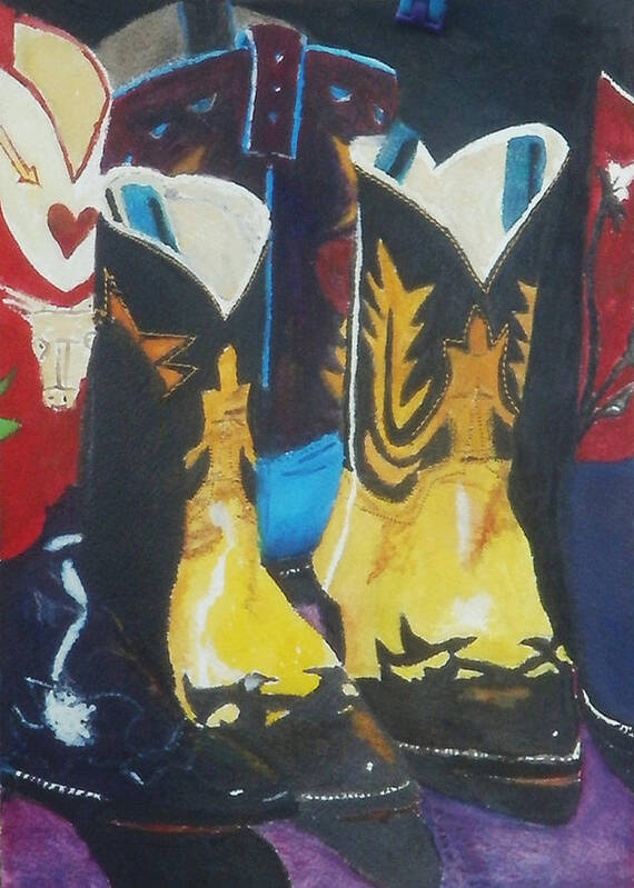 Red Art Print featuring the mixed media Fancy Boots by Brent Harris