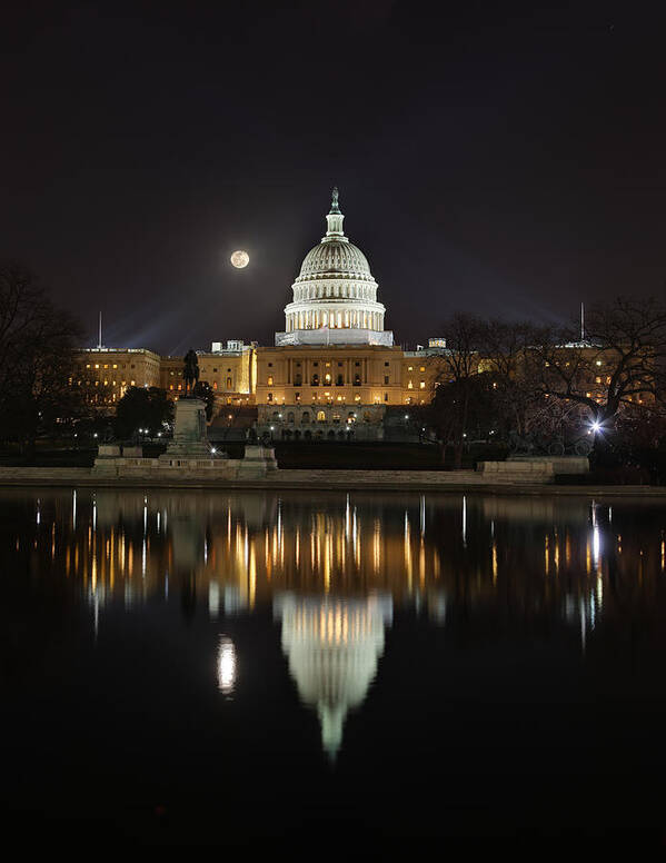 Metro Art Print featuring the photograph Full Moon at the US Capitol by Metro DC Photography
