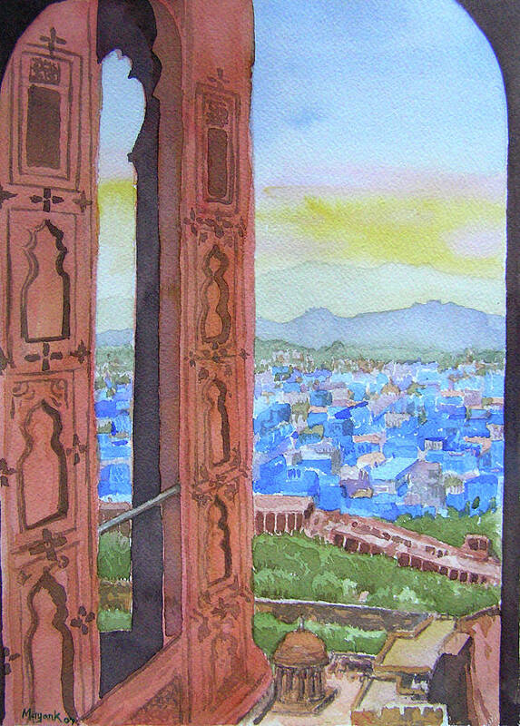 Meherangarh Fort Art Print featuring the painting Jodhpur From Meherangarh Fort by Mayank M M Reid