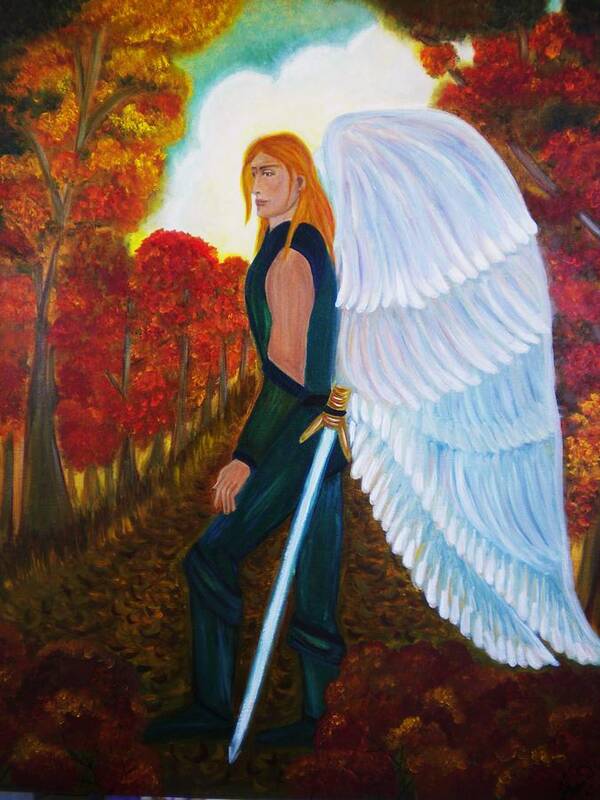 Angels Art Print featuring the painting Michael - Michael Archangel Series by Yesi Casanova by Yesi Casanova 