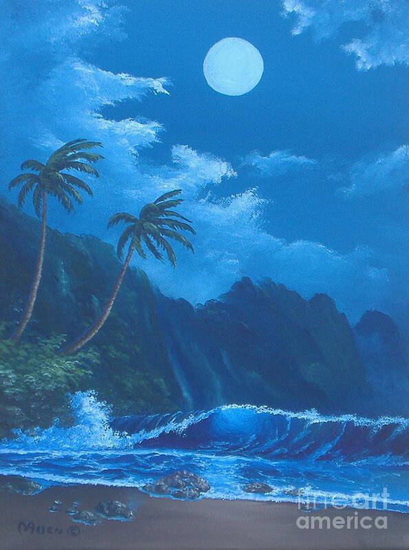 Tropical Oil Paintings Art Print featuring the painting Night Glow by Michael Allen