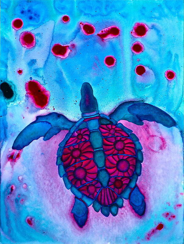 Sea Turtle Art Print featuring the painting Sea Turtle Take Off by Lori Miller