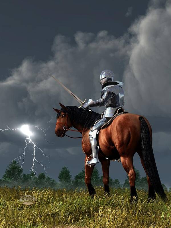 Knight Art Print featuring the digital art Sir Lightning Rod by Daniel Eskridge