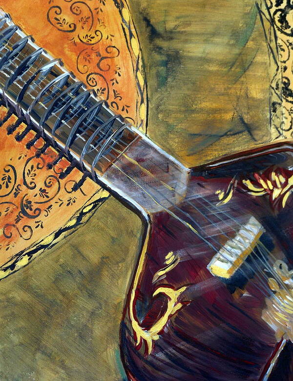 Sitar 2 Art Print featuring the painting Sitar 2 by Amanda Dinan