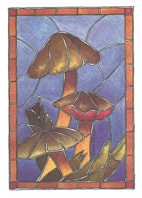 Mushroom Art Print featuring the painting Stained Glass Mushrooms by Terry Taylor