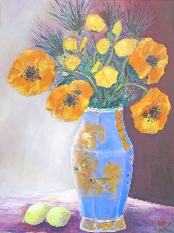 Poppies Art Print featuring the painting Still Life with Blue Vase by Barbara Anna Knauf