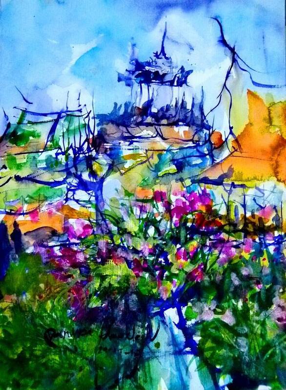 Traditional Thailand Art Print featuring the painting Tabernacle courtyard Jessada Bodin by Wanvisa Klawklean