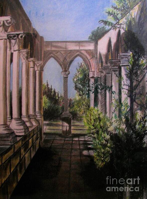 Cloister Art Print featuring the painting The Cloisters Colonade by Judy Via-Wolff