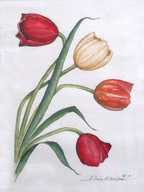 Flower Art Print featuring the painting Tulips by Diane Ellingham