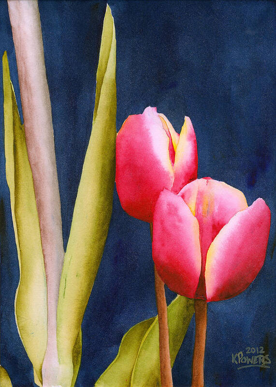 Two Art Print featuring the painting Two Tulips by Ken Powers