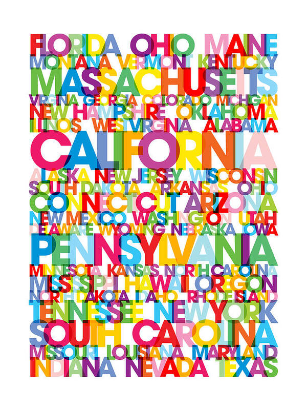 Usa Map Art Print featuring the digital art United States USA Text Bus Blind by Michael Tompsett