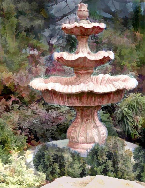  Art Print featuring the painting Water Fountain in the Forest by Elaine Plesser
