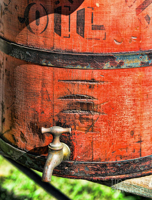 Weathered Red Oil Bucket Art Print featuring the photograph Weathered Red Oil Bucket by Paul Ward