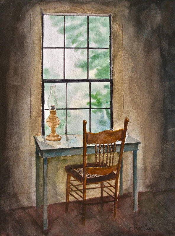 Desk Art Print featuring the painting Window Seat by Frank SantAgata