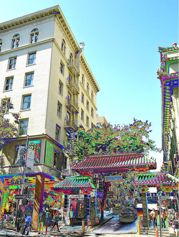 Digital_color  Digital _photo Fine_art China_town San Francisco Art Print featuring the photograph China Town Fantasy by Tom Kelly