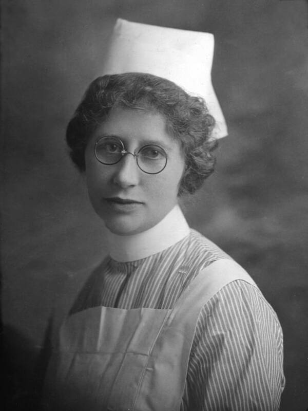 Portrait Art Print featuring the photograph Portrait Headshot Nurse 1922 Black White 1920s by Mark Goebel