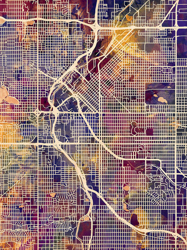 Street Map Art Print featuring the digital art Denver Colorado Street Map by Michael Tompsett