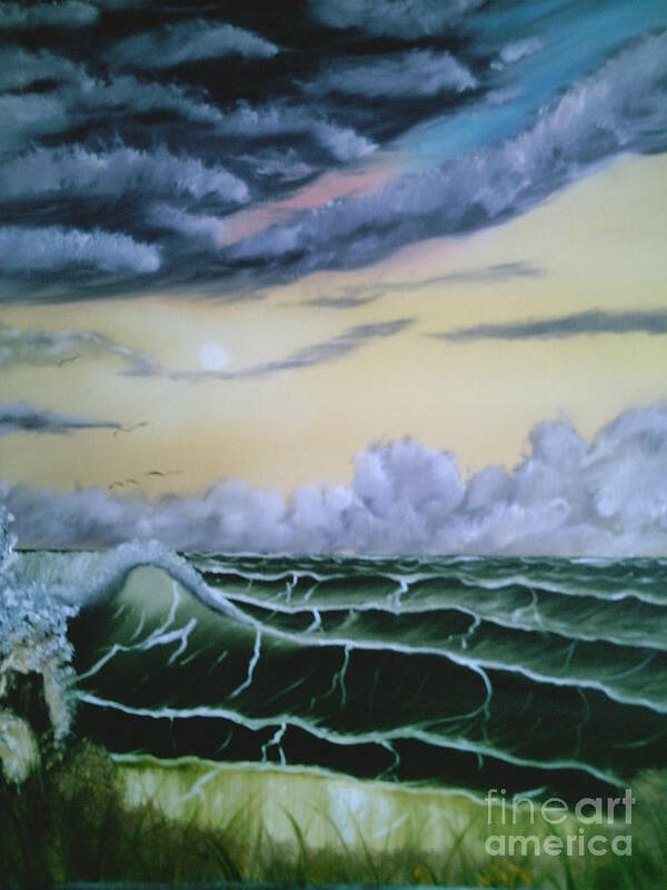 Seascape Art Print featuring the painting Fantasy Seascape by Jim Saltis