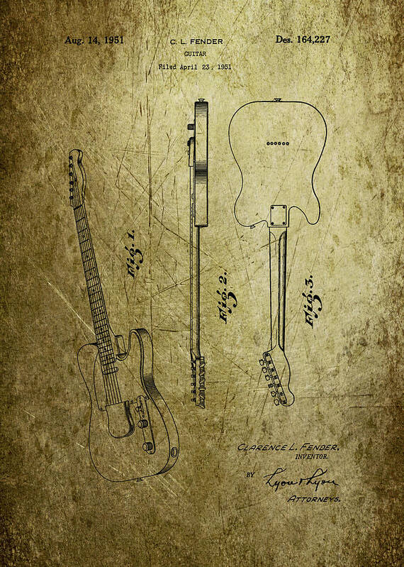 Fender Art Print featuring the photograph Fender guitar patent from 1951 #1 by Chris Smith