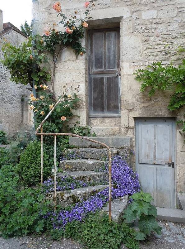 Europe Art Print featuring the photograph French Staircase With Flowers by Marilyn Dunlap