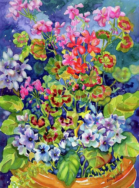 Watercolor Art Print featuring the painting Geranium II #1 by Ann Nicholson