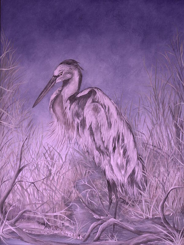Marsh Scene .purple Art Print featuring the painting Great One #1 by Virginia Bond