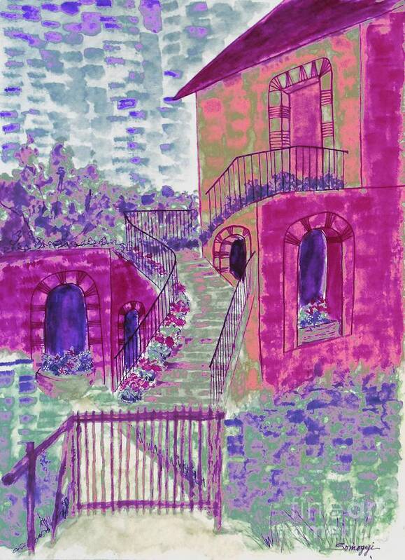 Abstract House Art Print featuring the painting Let Them Eat Grape Cake by Jayne Somogy