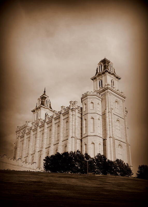 Temple Art Print featuring the photograph Manti Utah LDS Temple Sepia #1 by Nathan Abbott