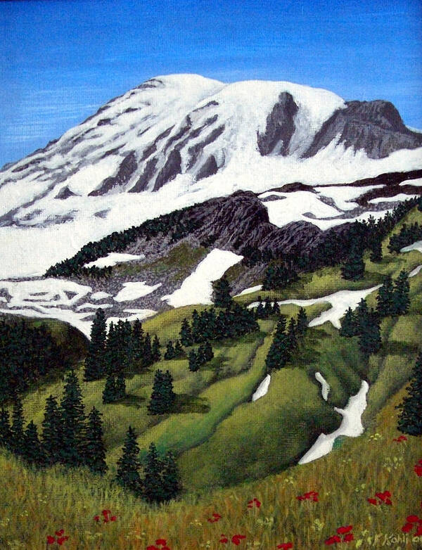 Landscape Paintings Art Print featuring the painting Mount Rainier #1 by Frederic Kohli