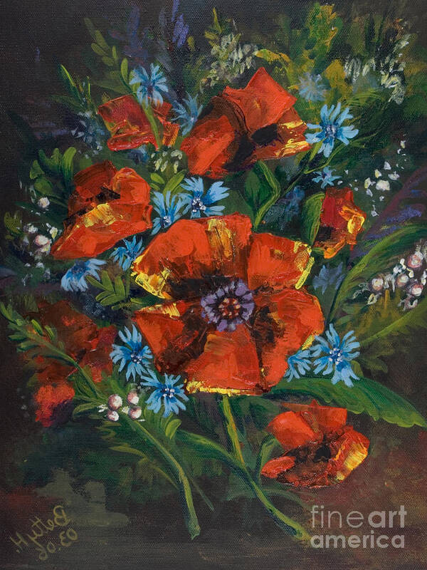 Greeting Cards Art Print featuring the painting Poppies and Wildflowers #2 by Elisabeta Hermann