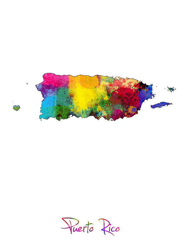 United States Map Art Print featuring the digital art Puerto Rico Watercolor Map #2 by Michael Tompsett